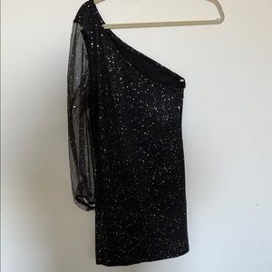 SHEIN Black Glitter One-Shoulder Mini Dress